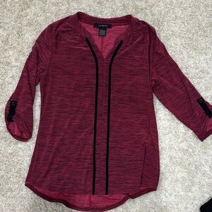 Liz McCoy Women's Burgundy 3/4 Sleeve Blouse with Black Accents